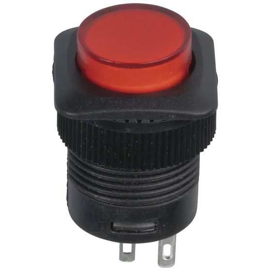 JAYCAR SPST LED Illuminated Push On / Push Off Button – Red Actuator, 2V