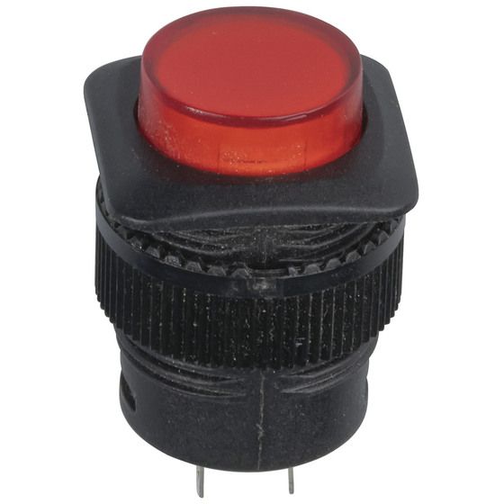 JAYCAR Red LED Illuminated Switch – Short Body, Push On / Push Off, 2V