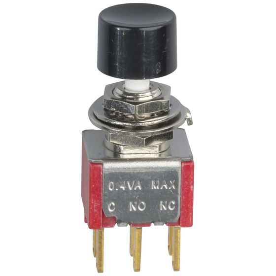 Jaycar DPDT Momentary Pushbutton Switch – Black Actuator