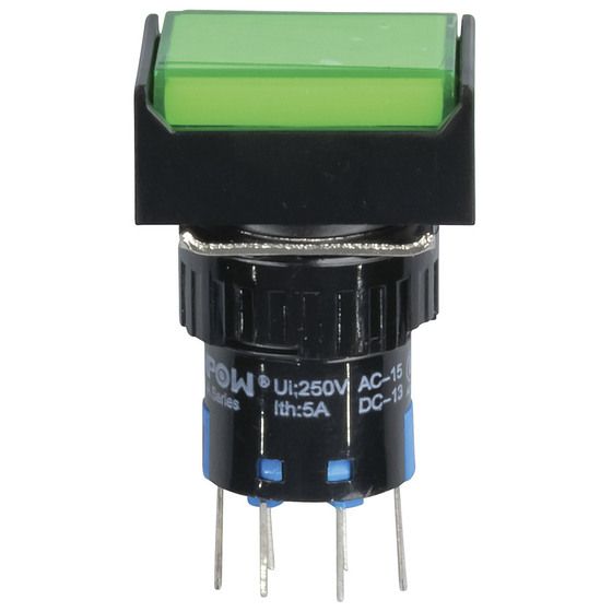 DPDT Illuminated Pushbutton Switch IP65 Green – 12VDC LED, Push On-Push Off