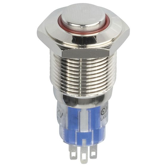 IP67 Illuminated Pushbutton – Red, DPDT, 8 Wiring Pins, Metal Body | JAYCAR