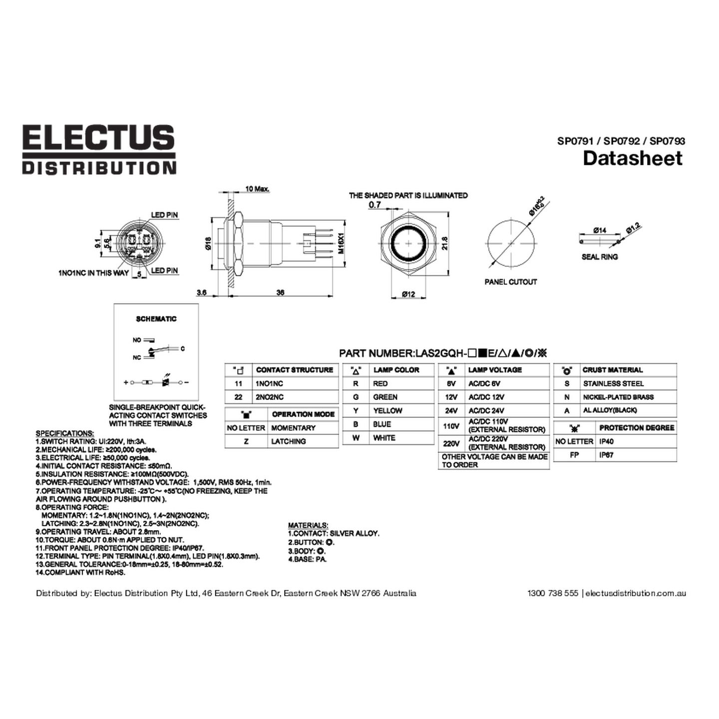 IP67 Rated Illuminated Pushbutton Switch Red