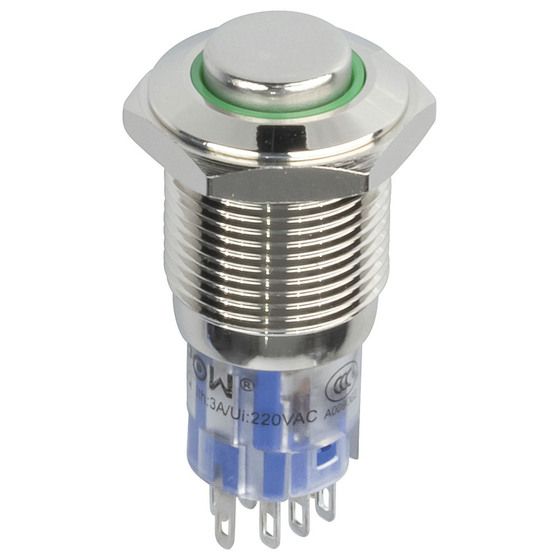 IP67 Illuminated Pushbutton Switch – Green, DPDT On/Off, Metal Body