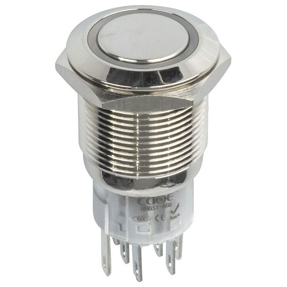 IP67 Stainless Steel Momentary Pushbutton – Red, 12V LED Ring, 19mm