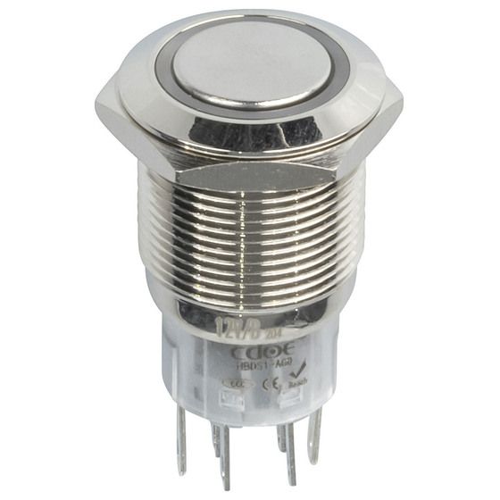 Blue 19mm IP67 Metal Pushbutton Momentary Switch with Illuminated Ring – SP0802