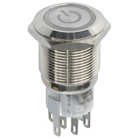 BLUE 19MM IP67 METAL PUSHBUTTON MOMENTARY SWITCH WITH ILLUMINATED POWER INDICATOR