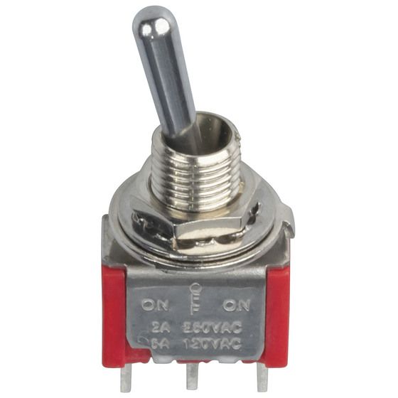 Jaycar SPDT Centre-Off Miniature Toggle Switch – Solder Tag, On-Off-On, 2A 250VAC
