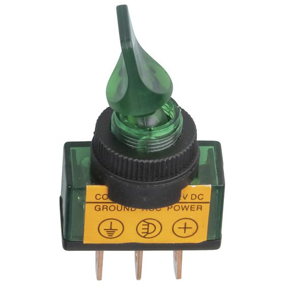 12V Illuminated Toggle Switch – Green | Jaycar