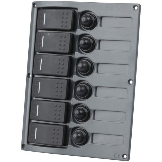 Jaycar 6-Way IP66 Marine Switch Panel – Pre-Wired, LED Illuminated, ABS, 6A-20A Breakers