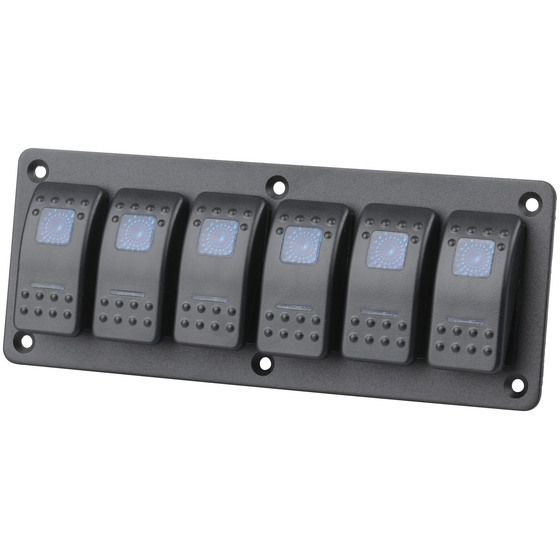 6 WAY ILLUMINATED BLUE ROCKER SWITCH PANEL