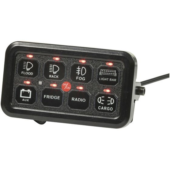 Jaycar 8-Way Switch Panel Kit with 60A Breaker, Control Box, Wiring Harnesses & Mounting Brackets