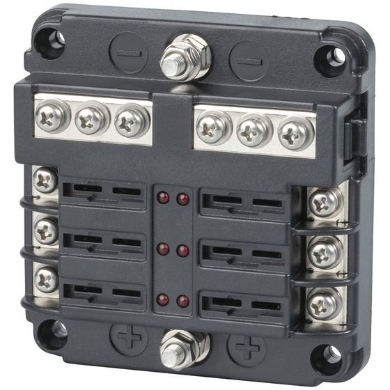 JAYCAR Powertech 6-Way Blade Fuse Block with Bus Bar | 32VDC 100A