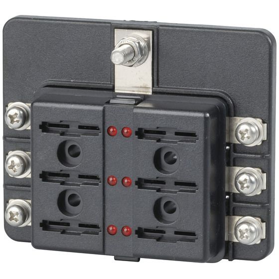 PowerTech 6-Way ATO Blade Fuse Block with Bolt-On Eye Terminals – 12-24V, 30A per Channel