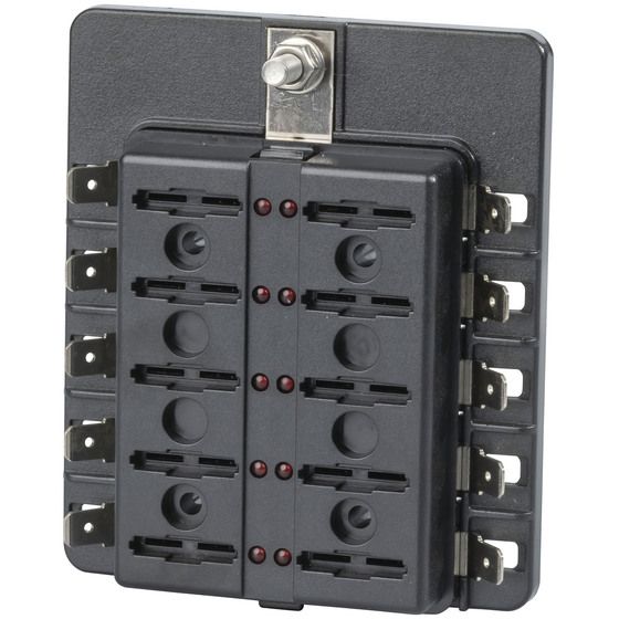 POWERTECH 10 WAY STANDARD BLADE FUSE BLOCK WITH SPADE TERMINALS