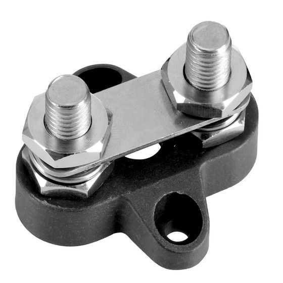 Twin M8 Power Distribution Posts with Bridge Plate in Black | 48VDC Max
