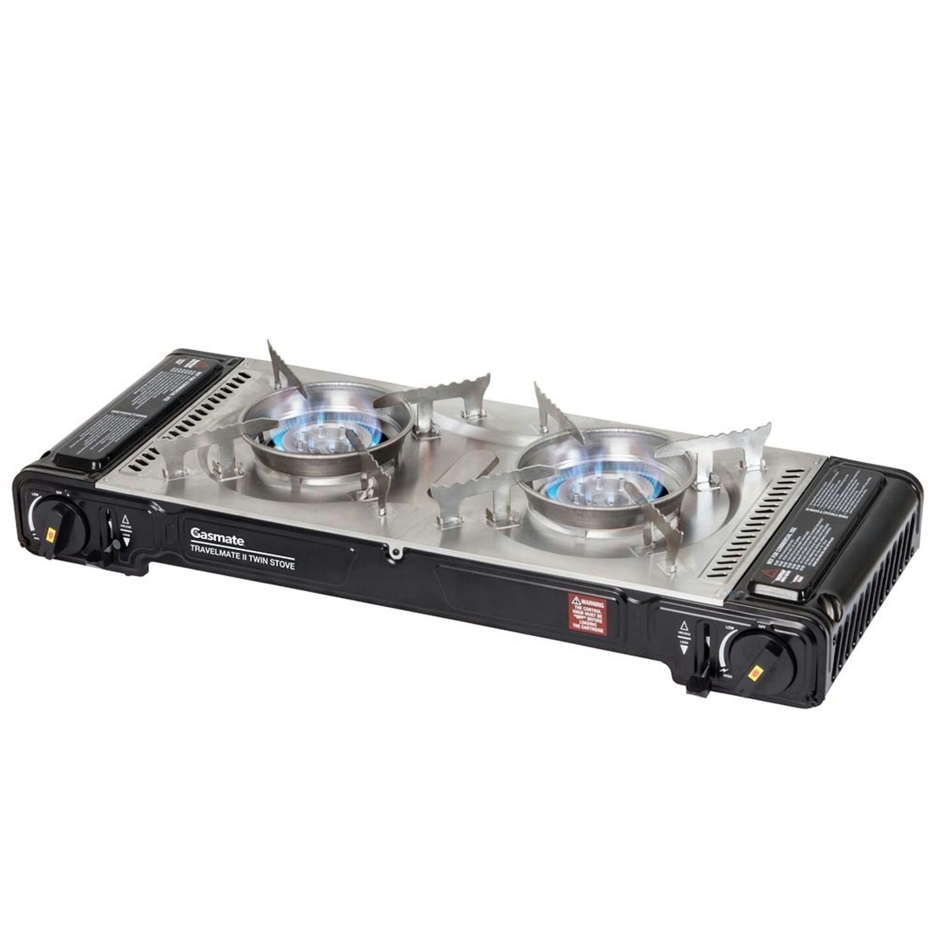 Two Burner Black Butane Gas Stove with Hot Plate