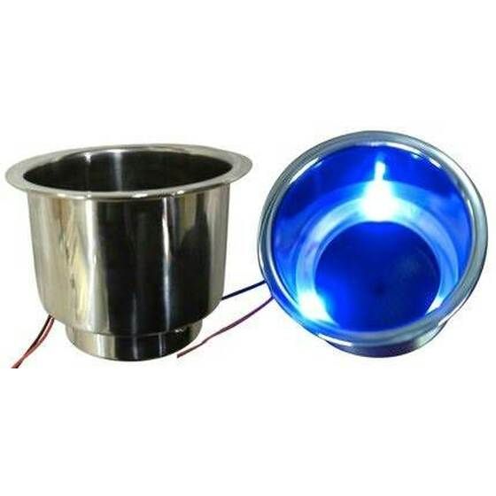 Illuminated Recessed Cup Holder – Blue LEDs | 304 Stainless Steel | 12VDC