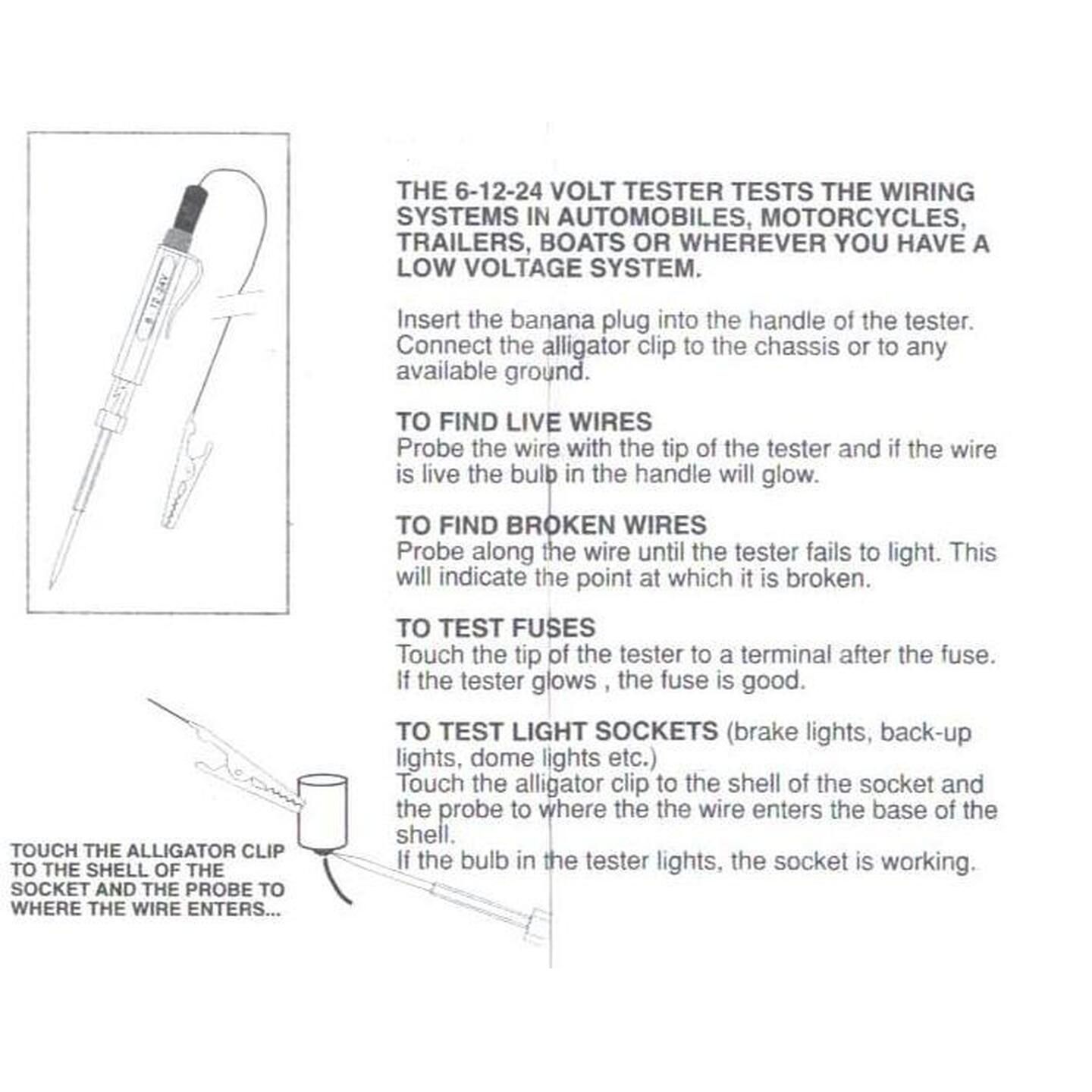 Low Voltage Circuit Tester 6 - 12 & 24 Volts