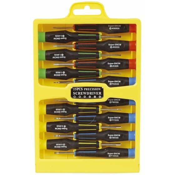 Jaycar 15-Piece Micro Driver Set – Slotted, Phillips, Torx & Hex, 105mm