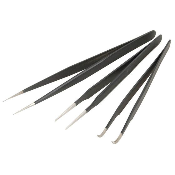 ESD-Safe Stainless Steel Tweezer Set (3-Piece) – SMD & Fine Component Work