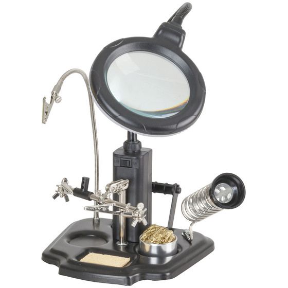 Jaycar LED Magnifying Lamp with Third Hand – 3x Lens, Soldering Stand & Alligator Clips