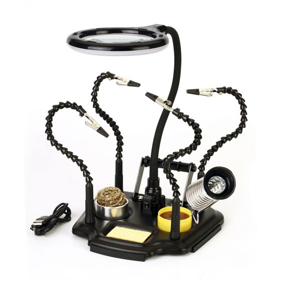 Jaycar Third Hand PCB Holder Tool with 4 Clips & Magnifier
