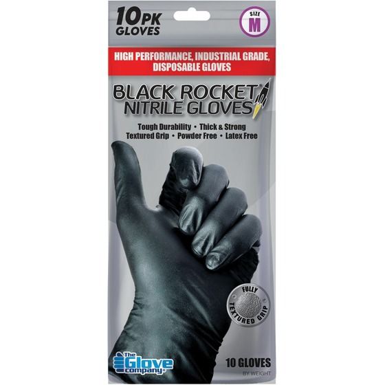 Black Rocket Nitrile Gloves – Medium, Pack of 10 | JAYCAR TH3010
