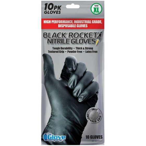 Black Rocket Nitrile Gloves – Extra Large, Pack of 10 | Latex-Free, Powder-Free, Industrial Grade