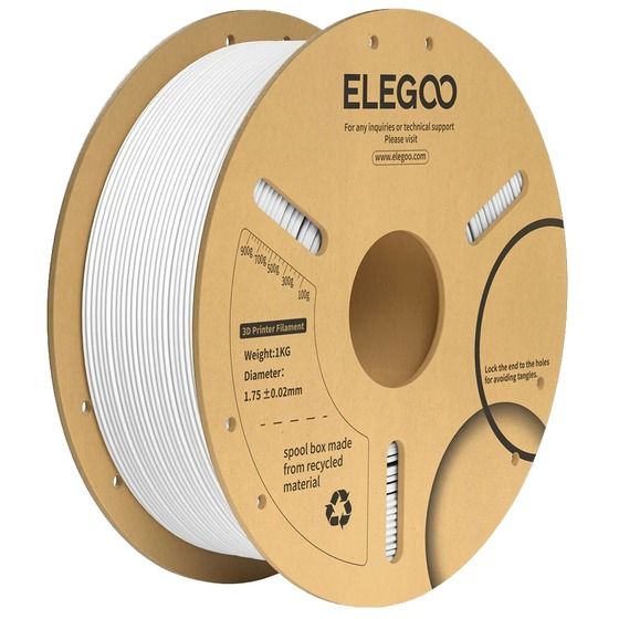 Elegoo PLA+ Filament – White, 1.75mm, 1kg Spool