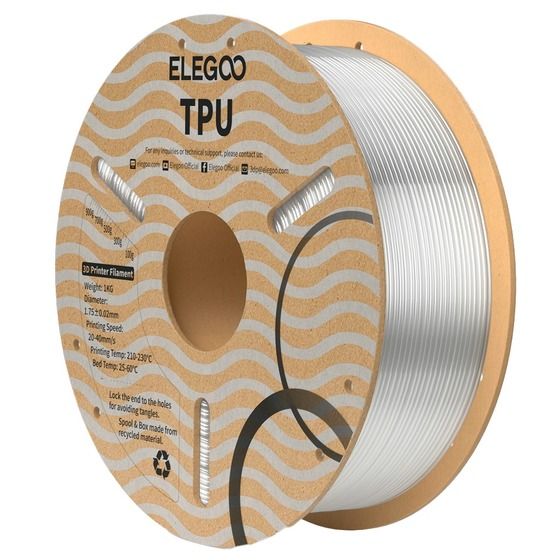 ELEGOO TPU 95A Filament Clear 1.75mm 1kg – Flexible 3D Printing Material