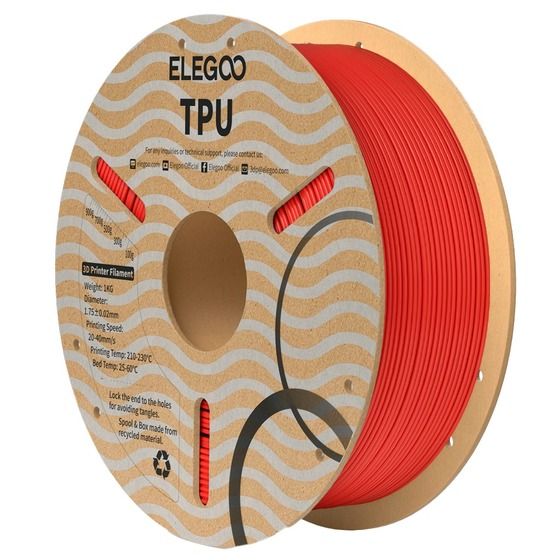 ELEGOO TPU 95A Filament Red 1.75mm 1kg – Flexible 3D Printing Material