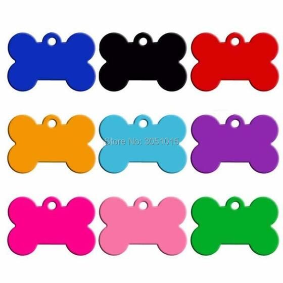 DOG TAGS STAINLESS STEEL BONE STYLE 5PC 5 COLOURS PACK