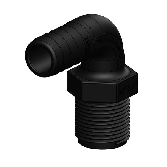 Jaycar 19mm (3/4") Hose Tail to BSP Male Elbow – Glass Reinforced Nylon