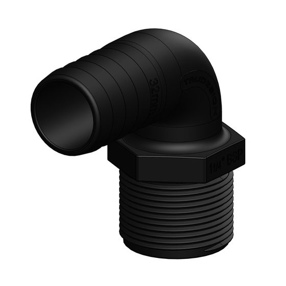 HOSE TAIL TO BSP MALE ELBOW - 32MM (1-1/4) HOSE TO 1-1/4IN BSP THREAD