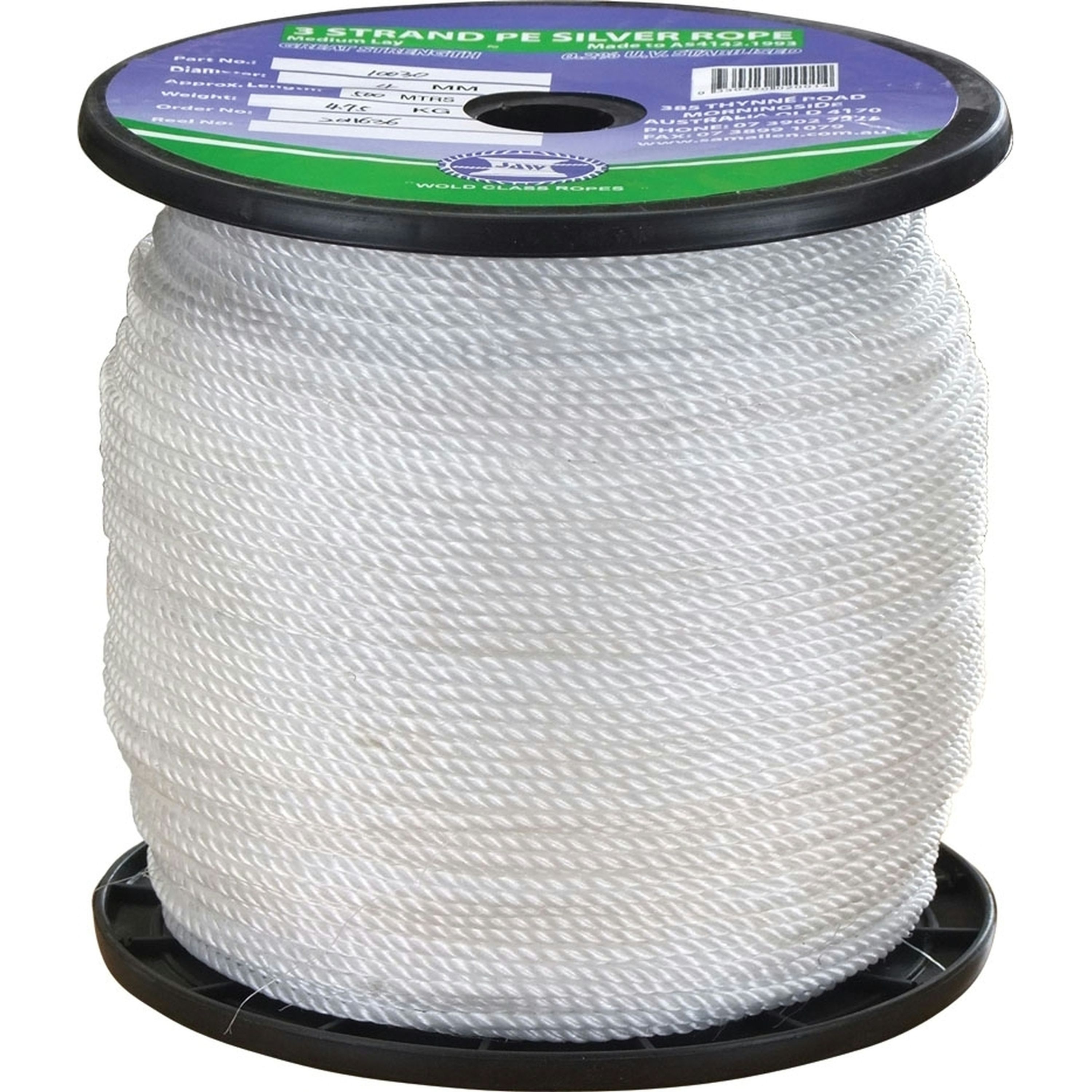 Standard Quality Polyethylene Staple Silver Ropes - 14mm Three Strand