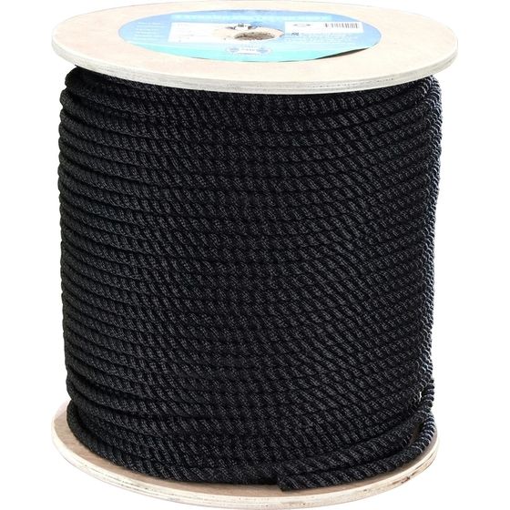 Black Polyester 3-Strand Rope – 12mm, 2800kg Breaking Strength – 100m Roll