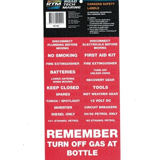 Caravan Safety Labels – Waterproof UV-Resistant Vinyl | Jaycar TSC602