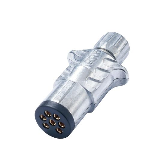 JAYCAR Small 7 Pin Round Metal Trailer Plug - Die Cast, Brass Connectors (TTP070)
