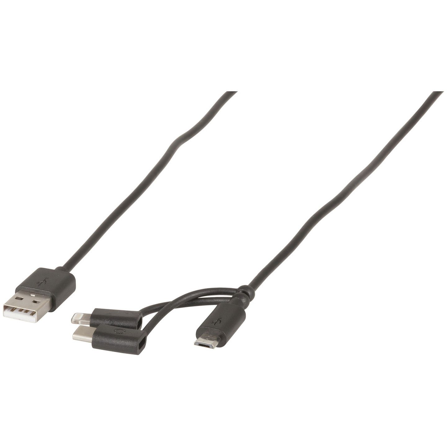 USB lead with 3 in 1 Micro B / Type-C / Lightning Connector - 1m