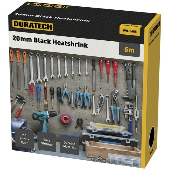 Jaycar 2:1 Heatshrink Tubing – 20mm ID, 5m Length, Black | WH5686