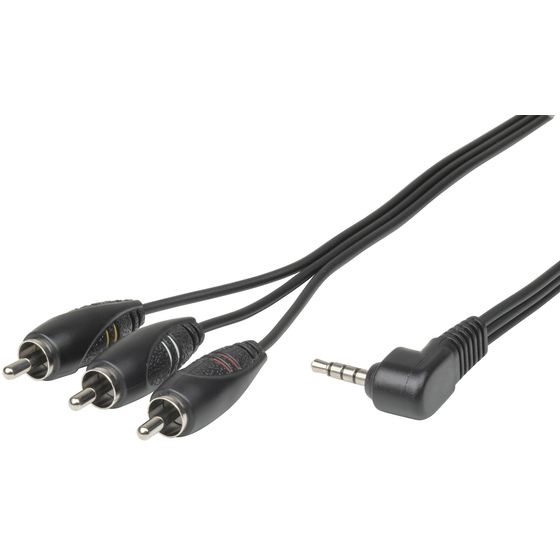 Jaycar 3 RCA to 4-Pin 3.5mm AV Cable – 1.5m | Connect Camcorder, TV & Recorder