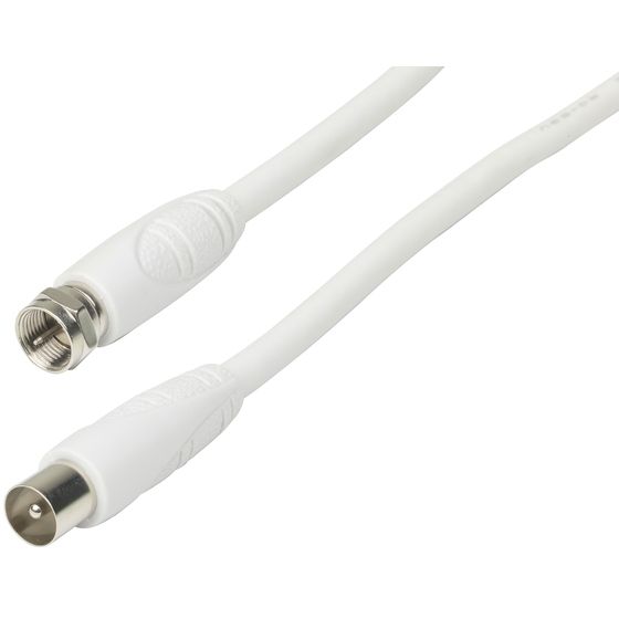 Jaycar F Plug to TV Coaxial Plug Cable – 1.5m, White, RG-59U