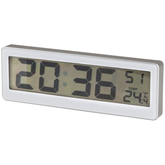 LCD Clock with Thermometer – Slimline White & Silver | JAYCAR