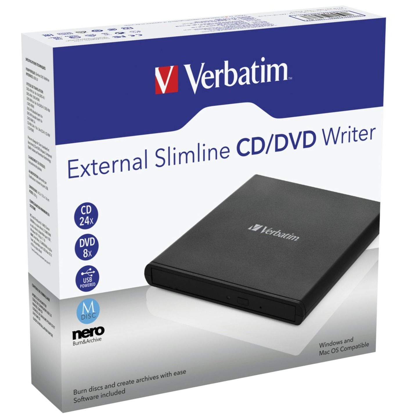 External Slimline Mobile CD/DVD Writer USB 2.0 Black