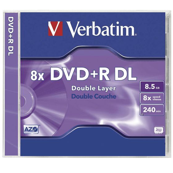 VERBATIM DATALIFEPLUS (AZO) DVD+R DL 8.5GB JEWEL CASE SINGLES 8X