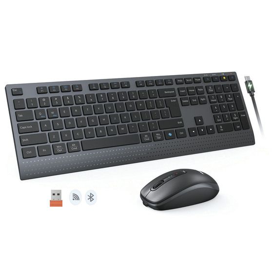 MEETION Wireless Keyboard & Mouse Combo – Rechargeable, 2.4GHz + Bluetooth, Adjustable Kickstand