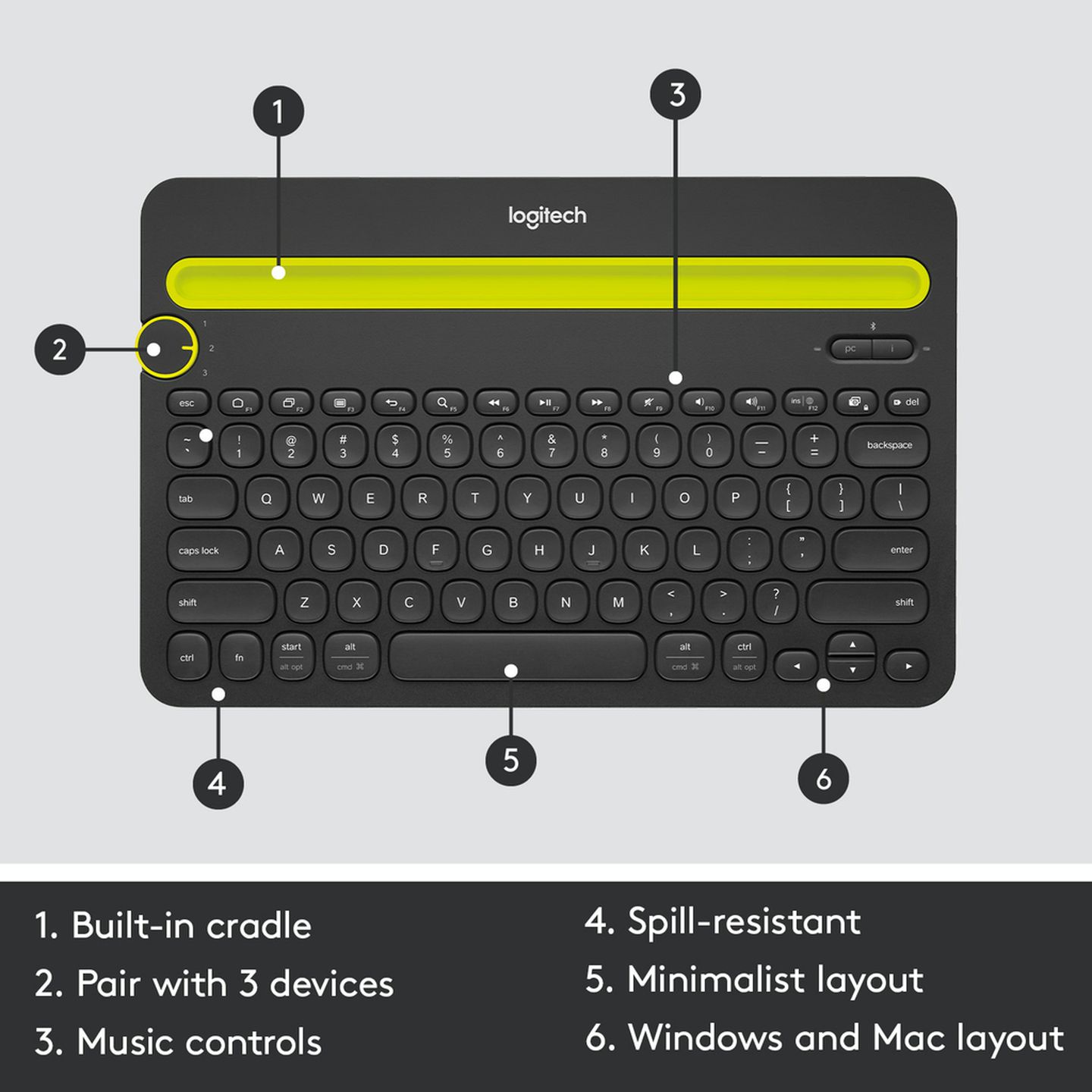 Logitech K480 Black Bluetooth Multi-Device Keyboard