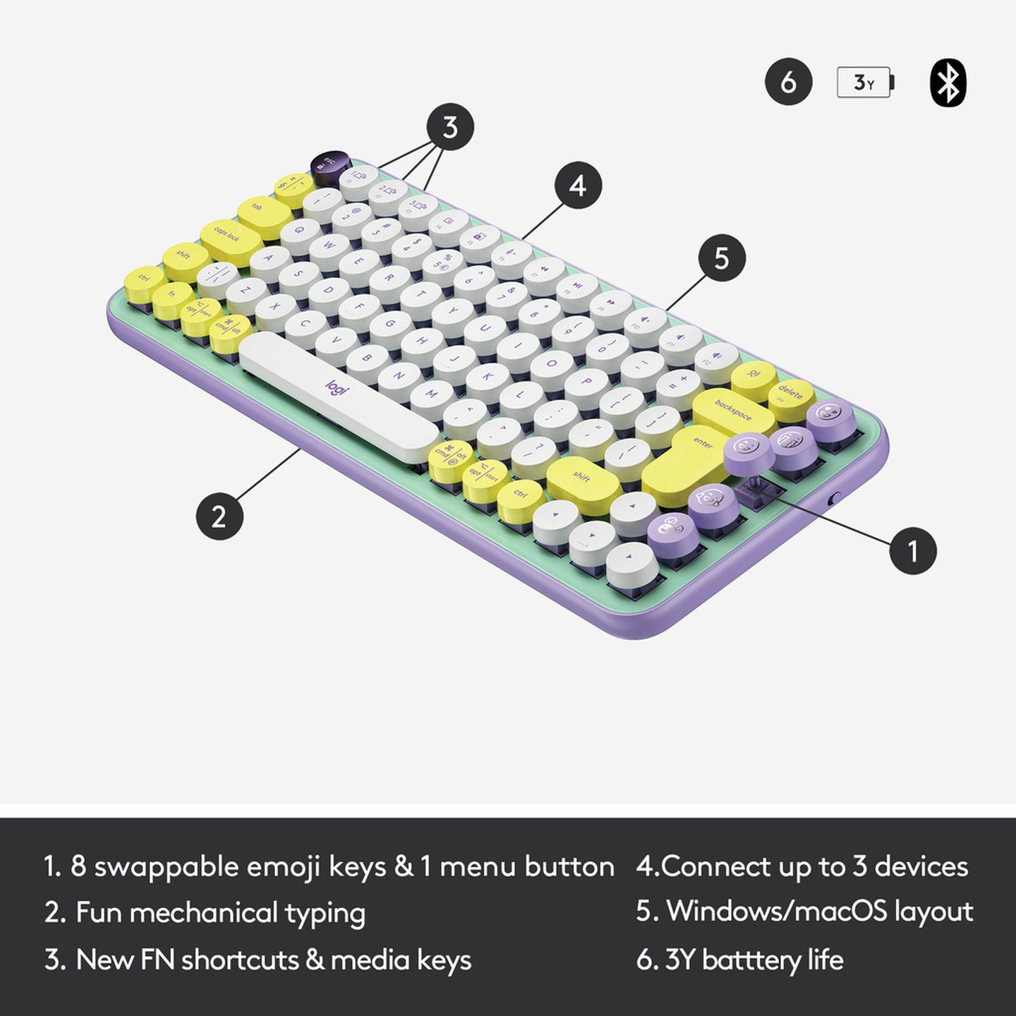 Logitech POP Keys Wireless Mechanical Keyboard With Emoji Keys and Daydream