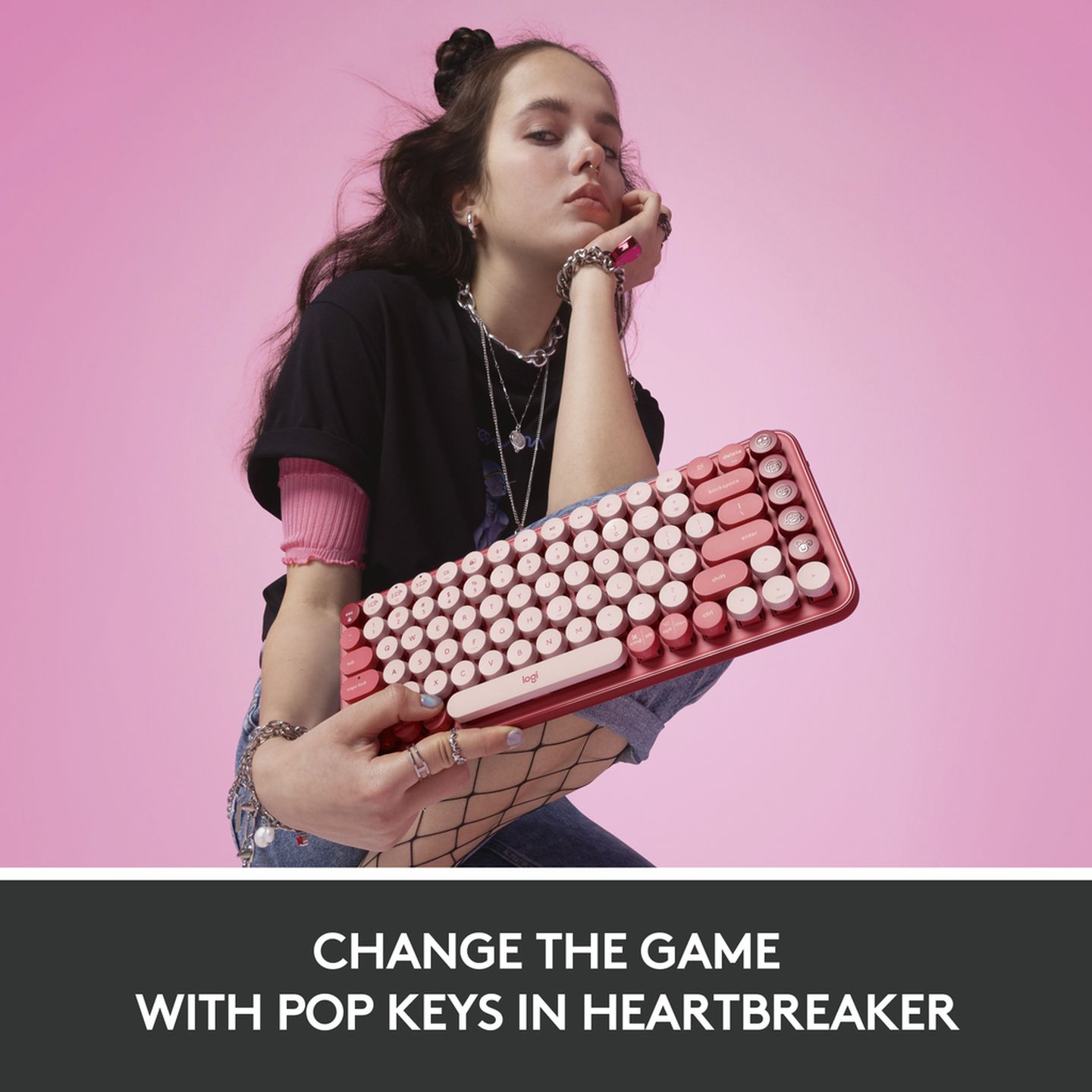 Logitech POP Keys Wireless Mechanical Keyboard With Emoji Keys and Heartbreaker