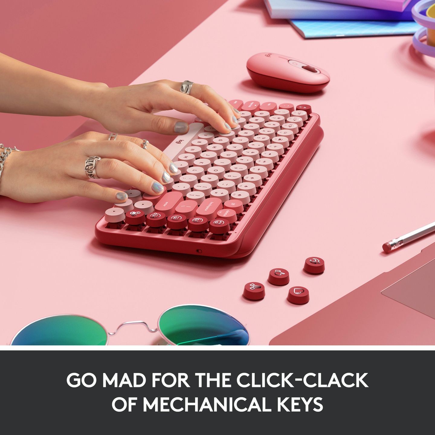 Logitech POP Keys Wireless Mechanical Keyboard With Emoji Keys and Heartbreaker